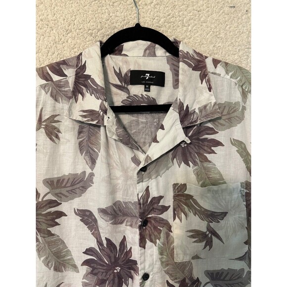 7 for All mankind men’s  linen Button Up shirt SZ Medium short sleeves pristine - Picture 2 of 11